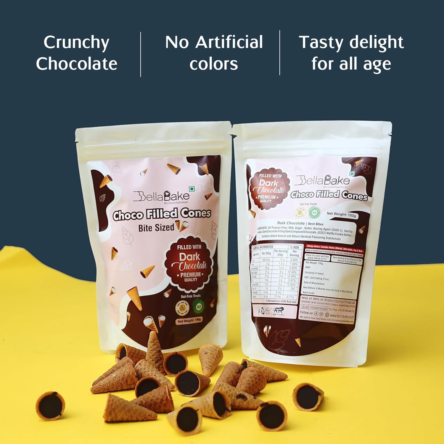 Bites Sized Choco Filled Cones | Dark Chocolate Flavour