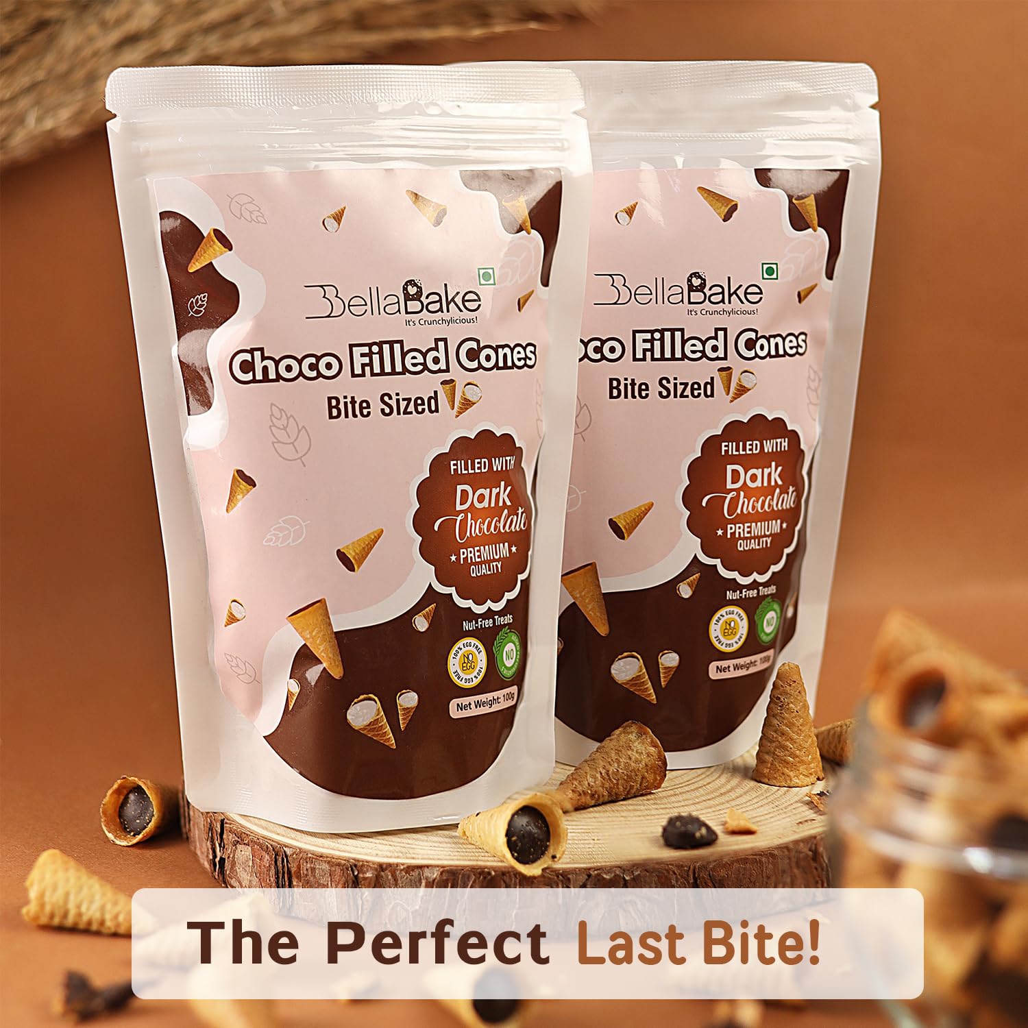 Bites Sized Choco Filled Cones | Dark Chocolate Flavour