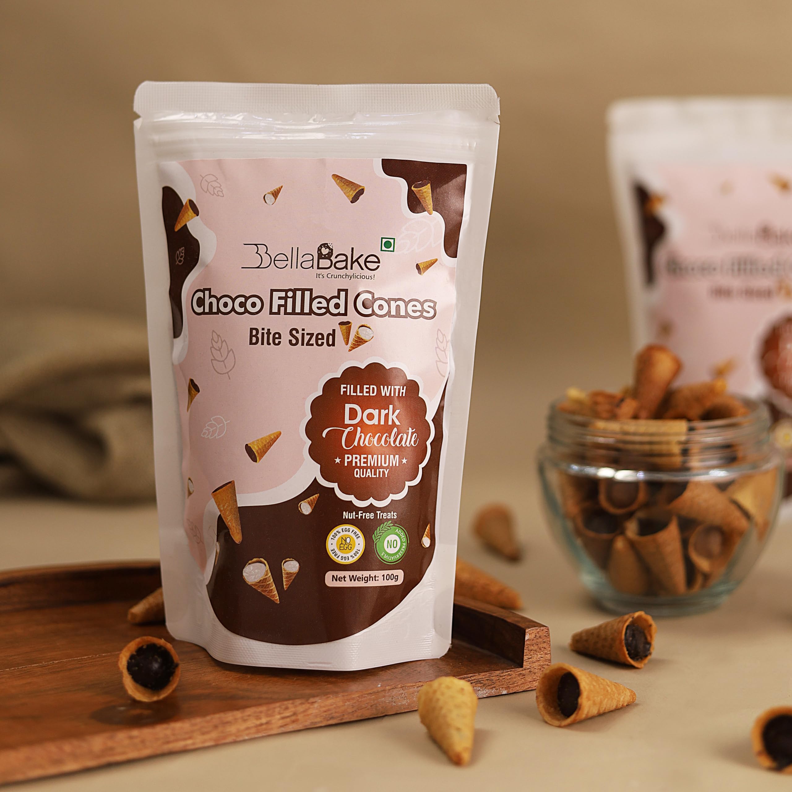 Bites Sized Choco Filled Cones | Dark Chocolate Flavour