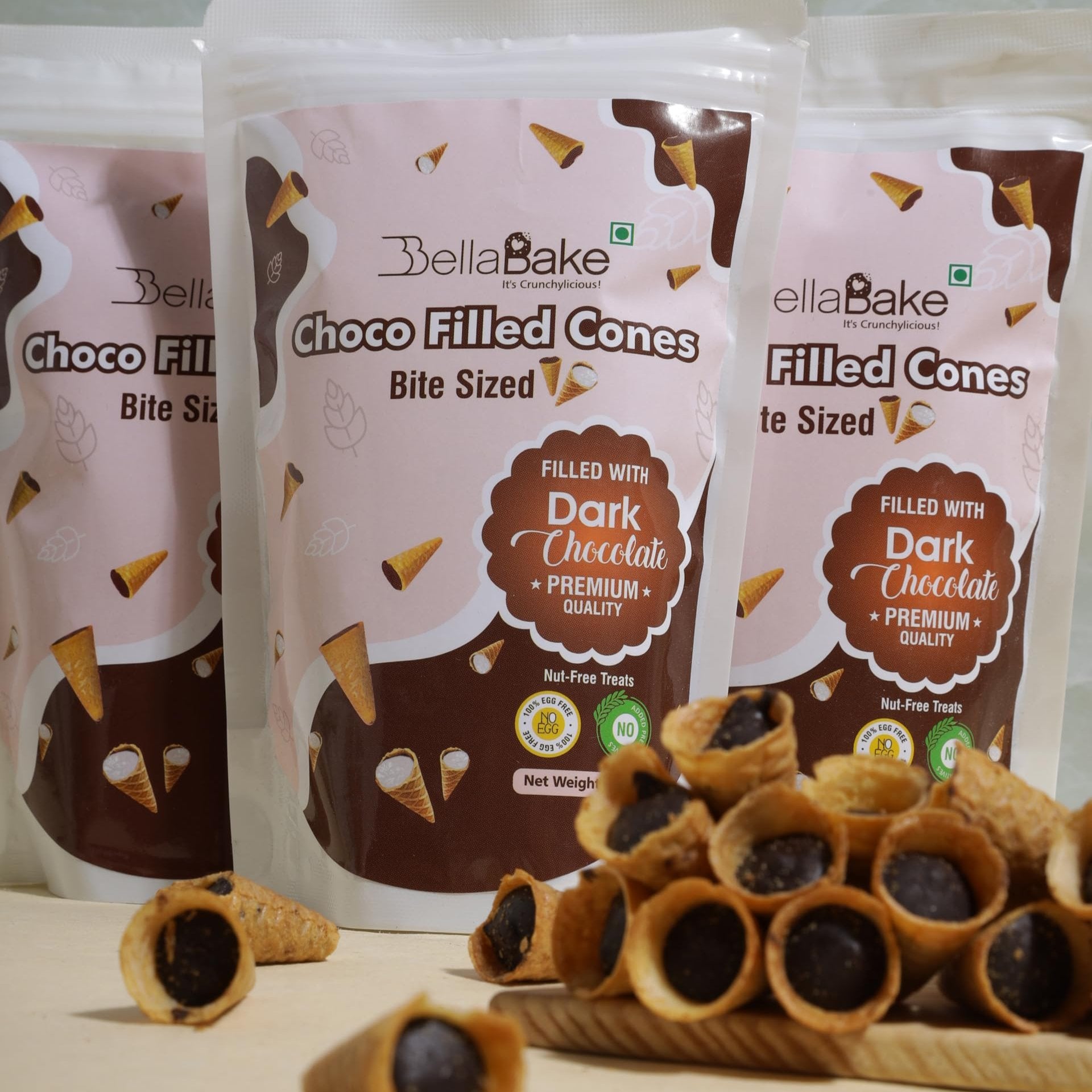 Bites Sized Choco Filled Cones | Dark Chocolate Flavour